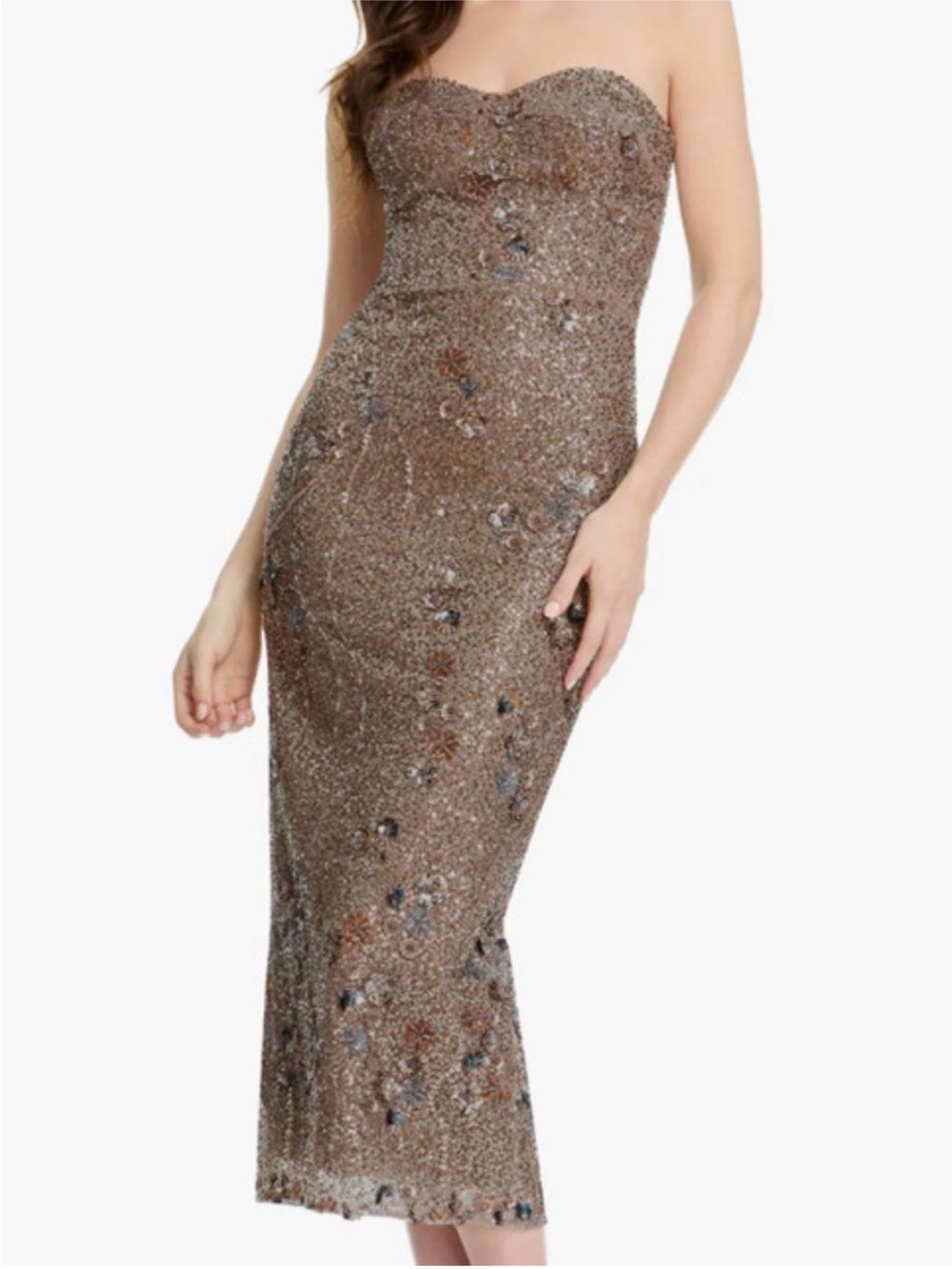 Dress the Population Shailene Dress in Bronze Multi Sequin Beaded Strapless - Picture 2 of 10